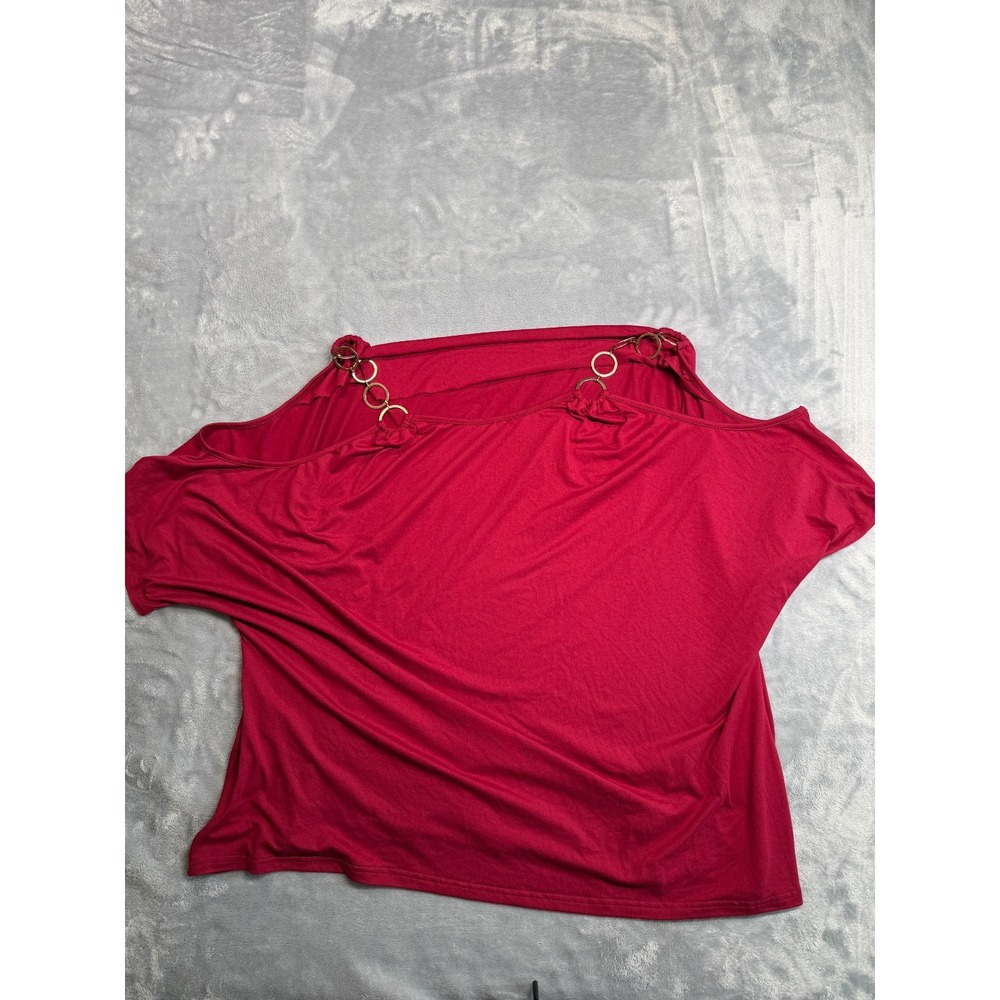 Shein Curve Blouse Top Womens 2XL Red Stretch Off The Shoulder Rings Detail